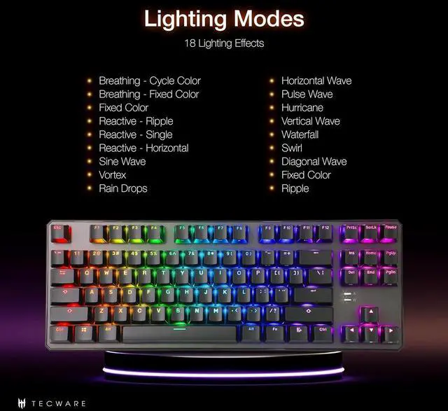 Alt view image 6 of 7 - TECWARE Phantom+ 87 Key Mechanical Gaming Keyboard, RGB led, TKL 75% Keyboard, Thocky Sounding, Wraith Red Switch