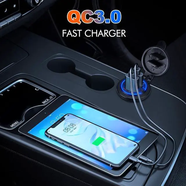 Alt view image 5 of 7 - [2 Pack] 12V Dual USB Quick Charger 3.0 Port Waterproof Power Outlet With Power Switch for Car Golf Cart Boat Marine Bus Truck RV Motorcycle