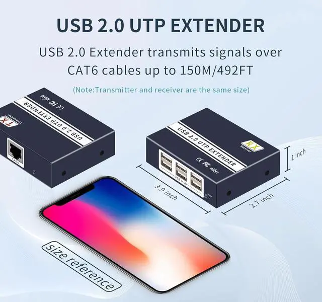 Alt view image 5 of 7 - USB Extender Over ethernet cat5e cat6/7 up to 492FT/150m6 Port UBS2.0,Plug and Play,USB ethernet Extender Over rj45. No Driver,Supports All Operating System, Keyboard and Mouse Over Ethernet.
