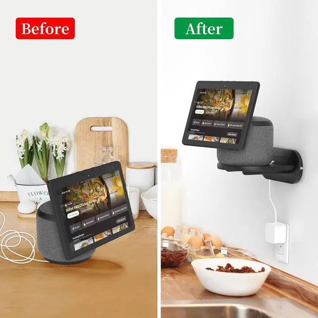 Alt view image 4 of 6 - PlusAcc Show 10 Wall Mount Stand - Holder Mount for Echo Show 10 3rd Gen, Space Saving Alexa Accessories Bracket Shelf (Black)