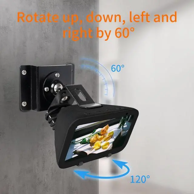 Alt view image 5 of 6 - shinar Metal Wall Mount ONLY for Echo Show 5 (3rd Generation) - Swivels up to 360° / Tilts -70° / +70°,Mount Stand Compatible with Show 5 (3rd Gen) with Wiremanagement (Black)