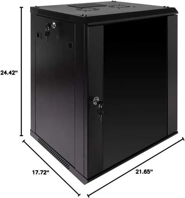 Alt view image 7 of 7 - NavePoint 12U Server Rack Enclosure with Glass Door, Cooling Fan, Locks, & Removable Side Panels - 12U Wall Mount Network Cabinet 19 Inch Rack 17.7" Deep (450mm)