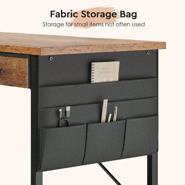 Alt view image 6 of 7 - Maihail Small Desk with Drawers, 31.5 inch Small Computer Desk with Drawers, Writing Desk with Drawers for Small Spaces, Compact Desk for Small Spaces, Metal Frame for PC Laptop, Rustic Brown2