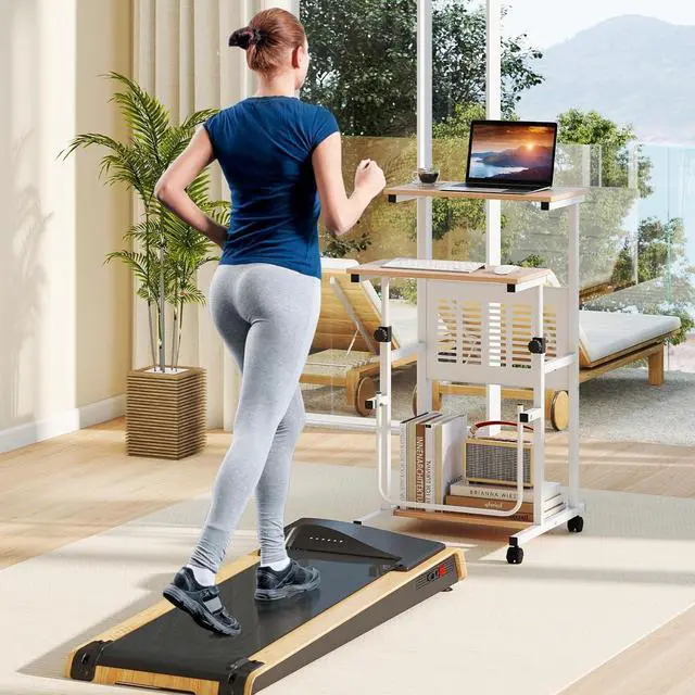 Alt view image 4 of 7 - Tangkula Adjustable Standing Desk, Mobile Rolling Computer Desk with Storage Shelf, Portable Laptop Table with Footrest, Mesh Panel, Lockable Wheels, Sit Stand Workstation for Home Office