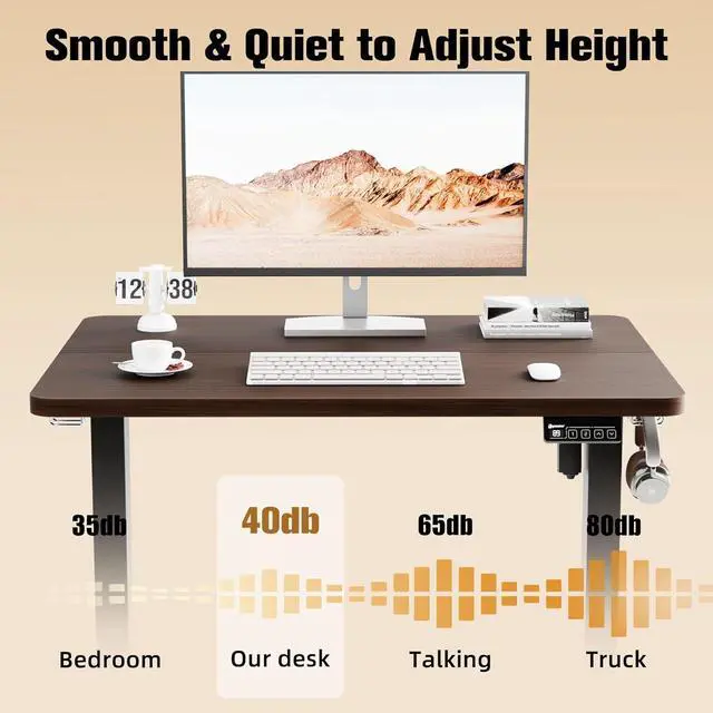 Alt view image 6 of 7 - Electric Standing Desk, 31.5" x 23.6" Height Adjustable Sit Stand Desk with Splice Board for Home Office, Computer Desk Memory Preset (Black Frame, Walnut Desktop)