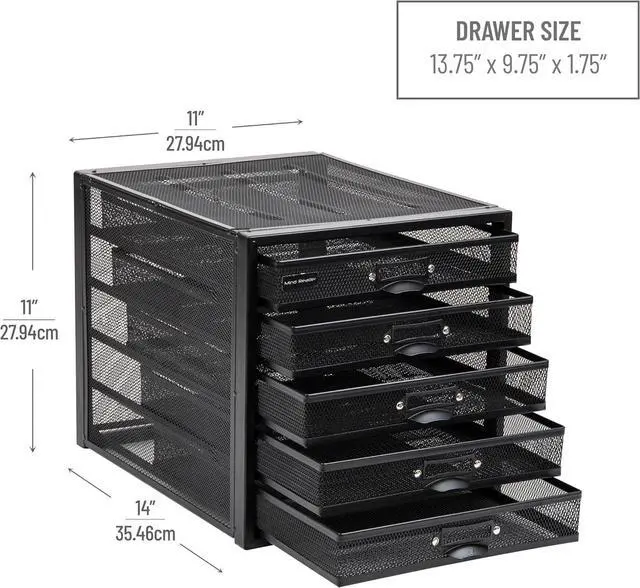 Alt view image 3 of 7 - Mind Reader File Storage Drawers, Desk Organizer, Multi-Purpose, Crafts, Office, Metal Mesh, 11"L x 14"W x 11"H, Black, 5 Drawer
