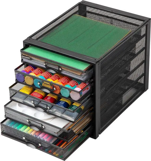 Alt view image 4 of 7 - Mind Reader File Storage Drawers, Desk Organizer, Multi-Purpose, Crafts, Office, Metal Mesh, 11"L x 14"W x 11"H, Black, 5 Drawer