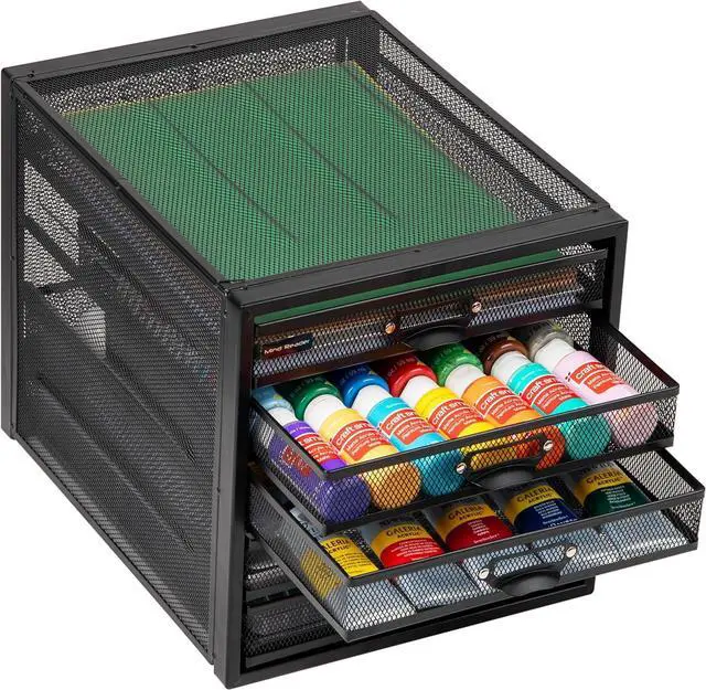 Alt view image 5 of 7 - Mind Reader File Storage Drawers, Desk Organizer, Multi-Purpose, Crafts, Office, Metal Mesh, 11"L x 14"W x 11"H, Black, 5 Drawer