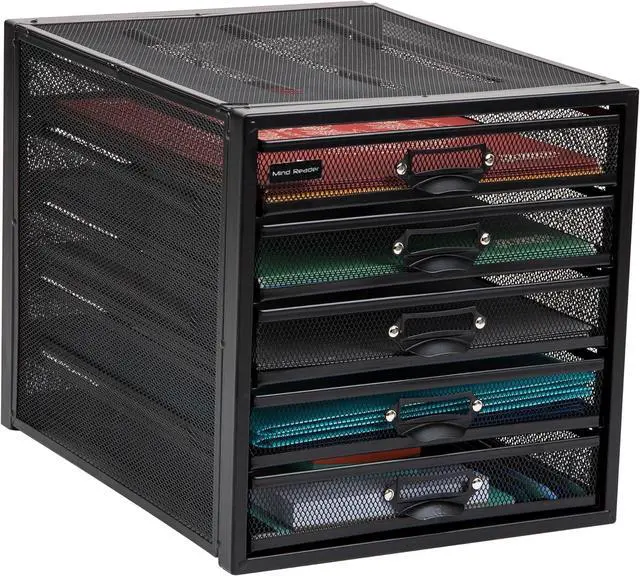 Alt view image 7 of 7 - Mind Reader File Storage Drawers, Desk Organizer, Multi-Purpose, Crafts, Office, Metal Mesh, 11"L x 14"W x 11"H, Black, 5 Drawer