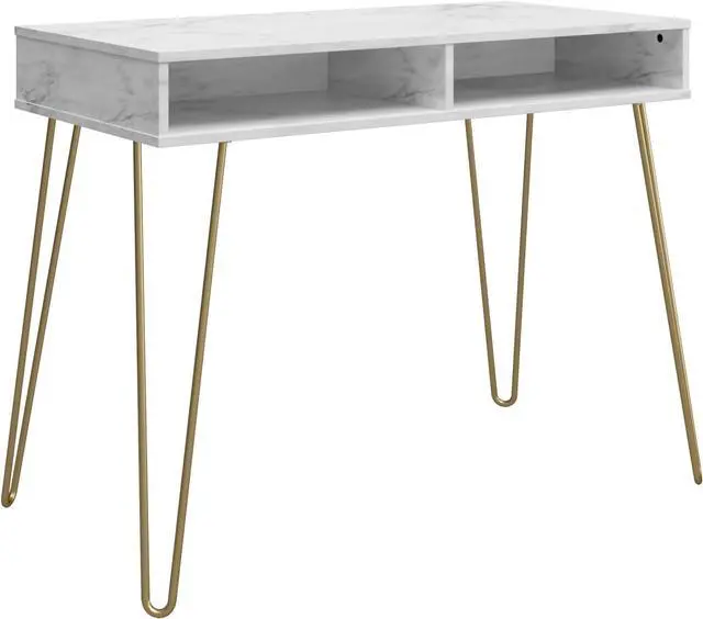 Main image of Novogratz Athena Computer Desk with Storage, White Faux Marble