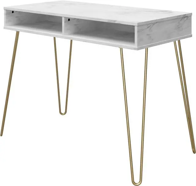 Alt view image 5 of 6 - Novogratz Athena Computer Desk with Storage, White Faux Marble