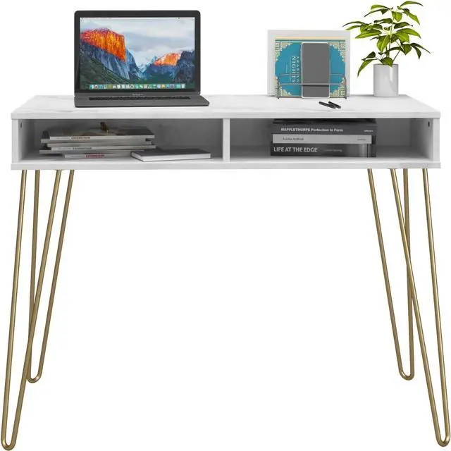 Alt view image 4 of 6 - Novogratz Athena Computer Desk with Storage, White Faux Marble