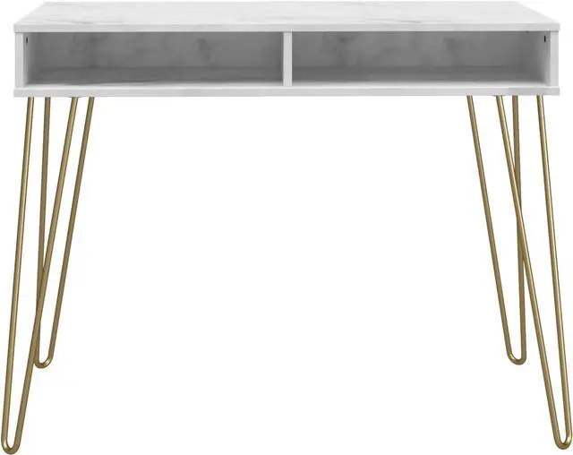 Alt view image 6 of 6 - Novogratz Athena Computer Desk with Storage, White Faux Marble
