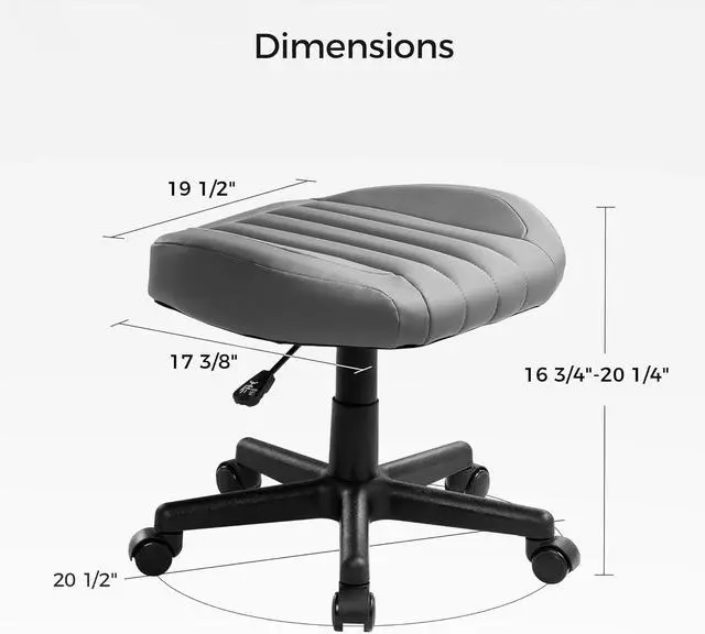 Alt view image 3 of 7 - EUREKA ERGONOMIC Height Adjustable Foot Stool,19x18'' Large Seat Under Desk Footrest,Swivel Rolling Chair W Sturdy Wheels,Ottoman Stool Simple Meeting Chair for Home Office,Grey