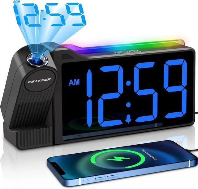 Main image of Peakeep Projection Alarm Clock for Bedroom Ceiling with Colorful Nightlight