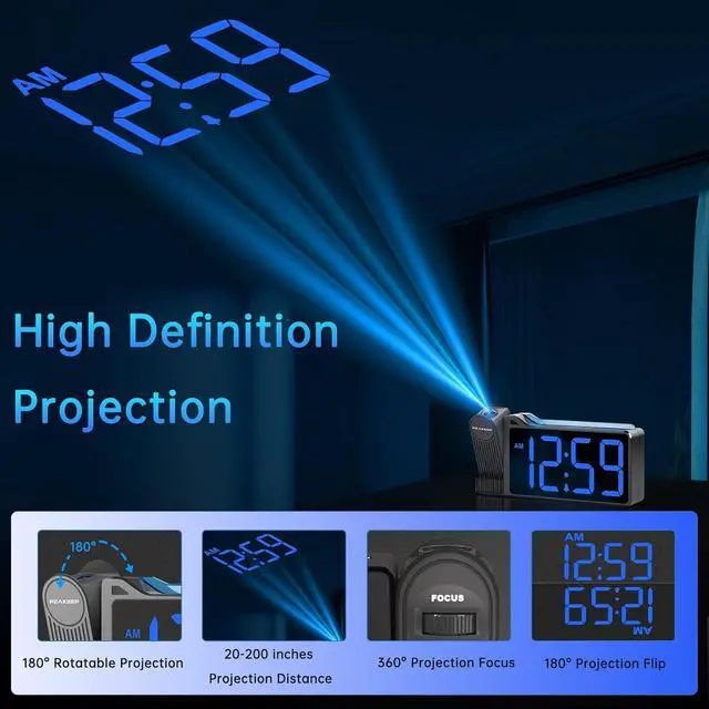 Alt view image 2 of 7 - Peakeep Projection Alarm Clock for Bedroom Ceiling with Colorful Nightlight