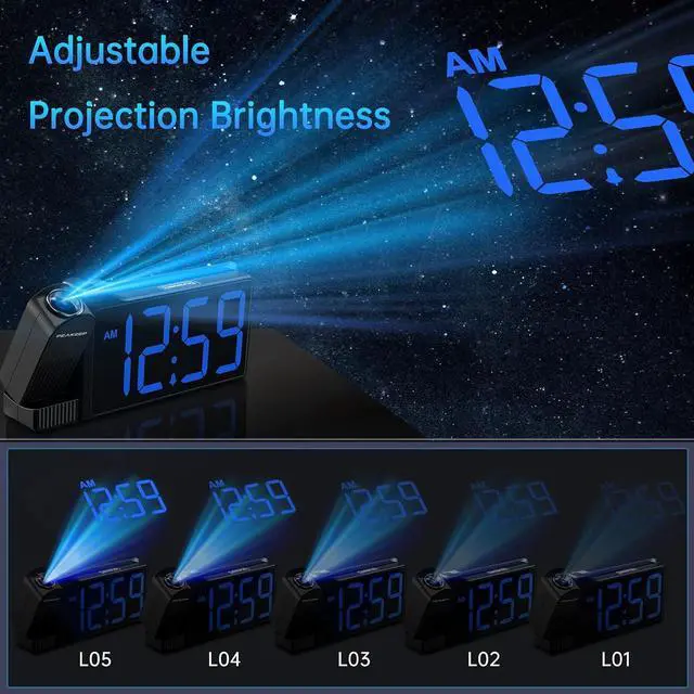 Alt view image 3 of 7 - Peakeep Projection Alarm Clock for Bedroom Ceiling with Colorful Nightlight