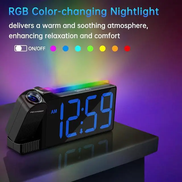 Alt view image 4 of 7 - Peakeep Projection Alarm Clock for Bedroom Ceiling with Colorful Nightlight
