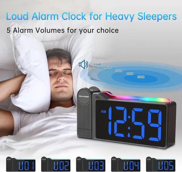 Alt view image 6 of 7 - Peakeep Projection Alarm Clock for Bedroom Ceiling with Colorful Nightlight