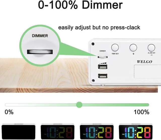 Alt view image 3 of 7 - 7.5 Inches Large Digital Alarm Clock for Seniors & Kids, 0-100% Dimmable Display, USB Charging Port, Adjustable Volume, Easy Operation, Snooze, Outlet Powered for Bedroom