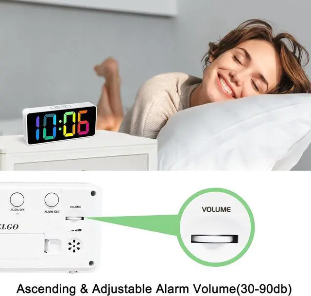 Alt view image 4 of 7 - 7.5 Inches Large Digital Alarm Clock for Seniors & Kids, 0-100% Dimmable Display, USB Charging Port, Adjustable Volume, Easy Operation, Snooze, Outlet Powered for Bedroom