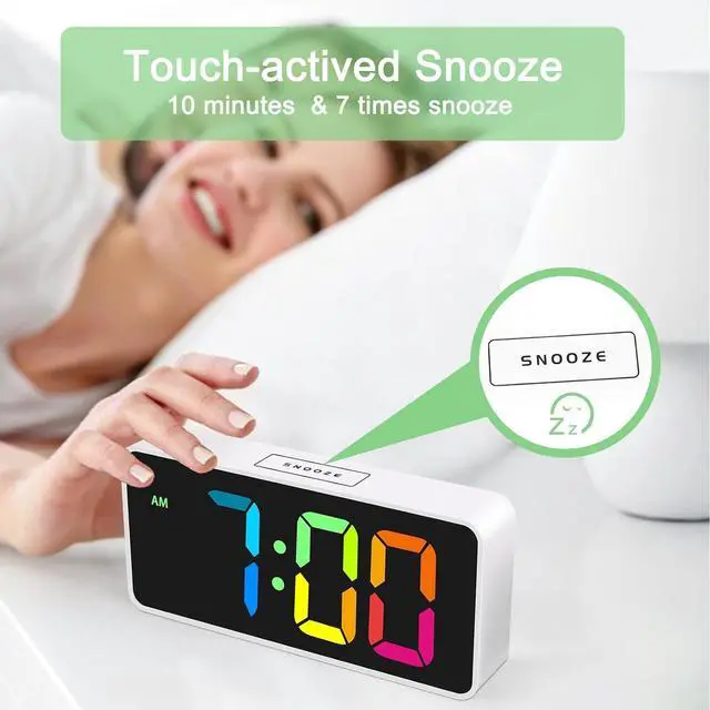 Alt view image 5 of 7 - 7.5 Inches Large Digital Alarm Clock for Seniors & Kids, 0-100% Dimmable Display, USB Charging Port, Adjustable Volume, Easy Operation, Snooze, Outlet Powered for Bedroom
