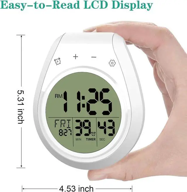 Alt view image 7 of 7 - Shower Timer Clock Waterproof, Digital Bathroom Kitchen Wall Clock with LCD Display, 12/24 Hour Format, Temperature, Countdown Timer, Suction Cup, Hanging Hole