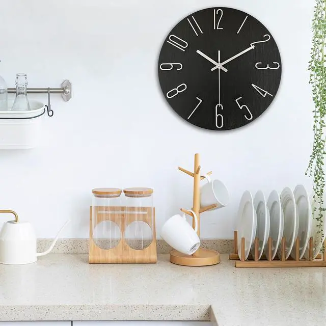 Alt view image 6 of 7 - AIRUIFU Wall Clock 12 Inch Silent Non-Ticking Modern Clocks Battery Operated - Analog Small Classic for Office, Home, Bathroom, Kitchen, Bedroom, School, Living Room(Black)