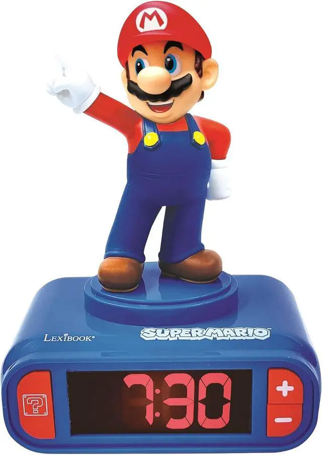 Main image of LEXIBOOK, Super Mario, Mario Nightlight Alarm Clock, Sounds and Melodies, LCD Backlit Screen, Luminous, Snooze, Blue, RL800NI