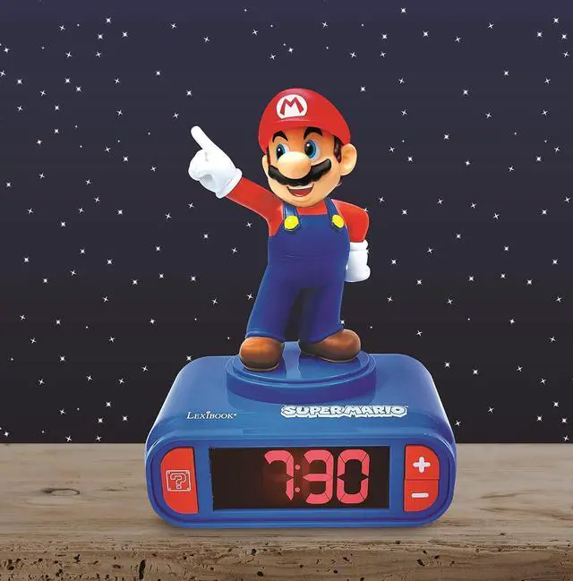 Alt view image 4 of 6 - LEXIBOOK, Super Mario, Mario Nightlight Alarm Clock, Sounds and Melodies, LCD Backlit Screen, Luminous, Snooze, Blue, RL800NI