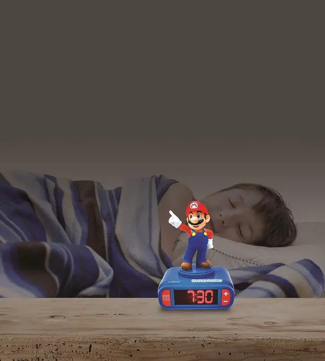 Alt view image 6 of 6 - LEXIBOOK, Super Mario, Mario Nightlight Alarm Clock, Sounds and Melodies, LCD Backlit Screen, Luminous, Snooze, Blue, RL800NI