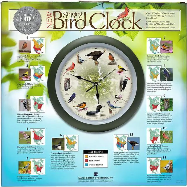 Alt view image 5 of 6 - Mark Feldstein, Limited Edition 20th Anniversary Singing Bird Clock, 13 Inch