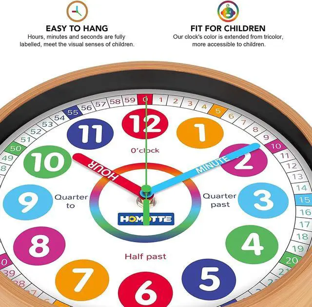 Alt view image 4 of 7 - Kids Wall Clock for Bedroom, 10 Inch Round Multi-Colored Learning Clock, Children's Silent Analog Non-Ticking Educational Wall Clock for Boys and Girls Classroom Home Decor
