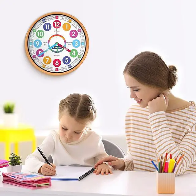 Alt view image 6 of 7 - Kids Wall Clock for Bedroom, 10 Inch Round Multi-Colored Learning Clock, Children's Silent Analog Non-Ticking Educational Wall Clock for Boys and Girls Classroom Home Decor