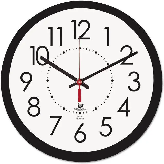 Main image of THE CHICAGO LIGHTHOUSE Electric Clock with White Dial, 14-1/2-Inch, Black Frame (67801103)