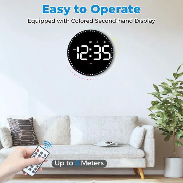 Alt view image 4 of 7 - SZELAM Digital Wall Clock,10" Digital Clock Large Display with Remote Control,Adjustable Brightness, Calendar, Temperature, 12/24 H, for Living Room Office Bedroom Elderly Adults