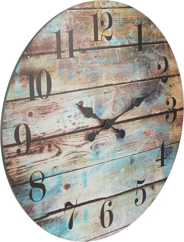 Alt view image 2 of 7 - Stonebriar Vintage Farmhouse Wooden 23 Inch Round Battery Operated Hanging Wall Clock