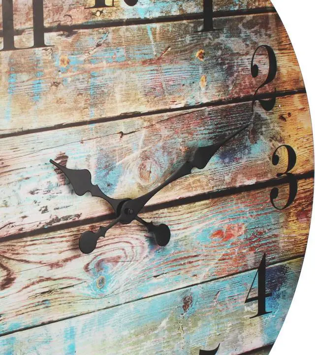 Alt view image 4 of 7 - Stonebriar Vintage Farmhouse Wooden 23 Inch Round Battery Operated Hanging Wall Clock