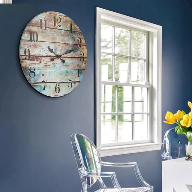 Alt view image 6 of 7 - Stonebriar Vintage Farmhouse Wooden 23 Inch Round Battery Operated Hanging Wall Clock