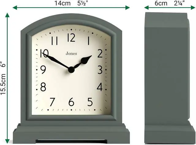 Alt view image 4 of 7 - JONES CLOCKS® Tavern Mantel Clock | Modern Arch top Design | Asparagus Green | Contemporary Classic Style for Desk, Table, Shelf or Bedside