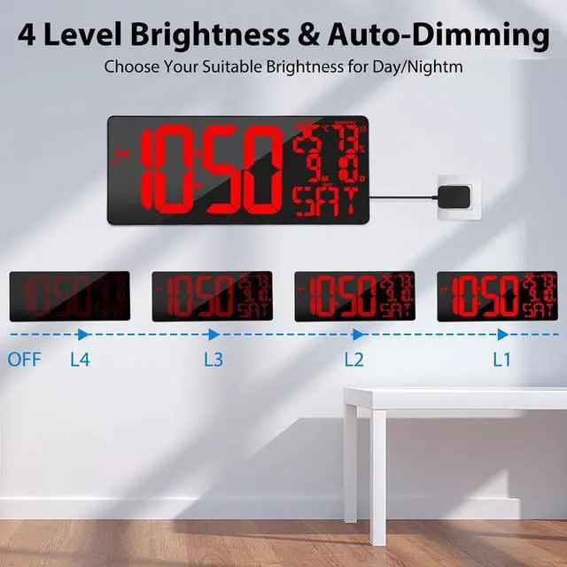 Alt view image 4 of 7 - [2024 New] 18" Digital Wall Clock Large Display/Bluetooth Sync Time, Large Wall Clock with Remote Control, Auto DST, Alarm, Temperature and Date - Easy to Read and Set Timer