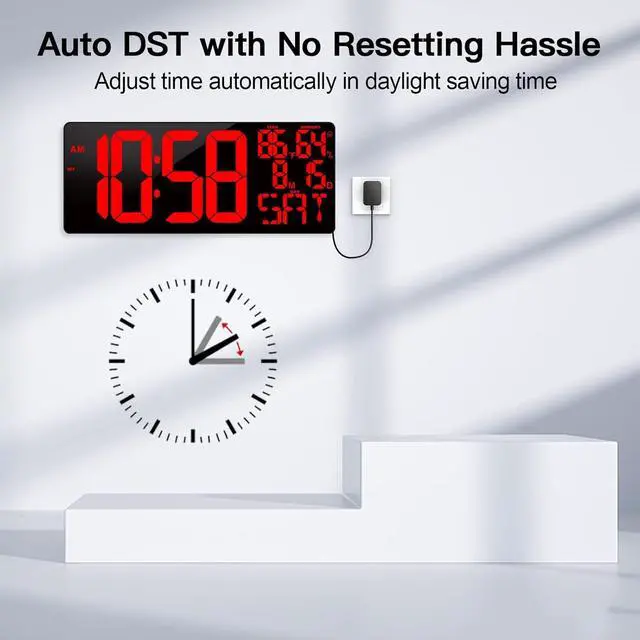 Alt view image 5 of 7 - [2024 New] 18" Digital Wall Clock Large Display/Bluetooth Sync Time, Large Wall Clock with Remote Control, Auto DST, Alarm, Temperature and Date - Easy to Read and Set Timer