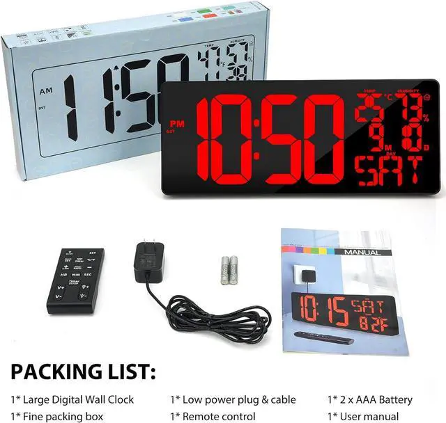 Alt view image 7 of 7 - [2024 New] 18" Digital Wall Clock Large Display/Bluetooth Sync Time, Large Wall Clock with Remote Control, Auto DST, Alarm, Temperature and Date - Easy to Read and Set Timer