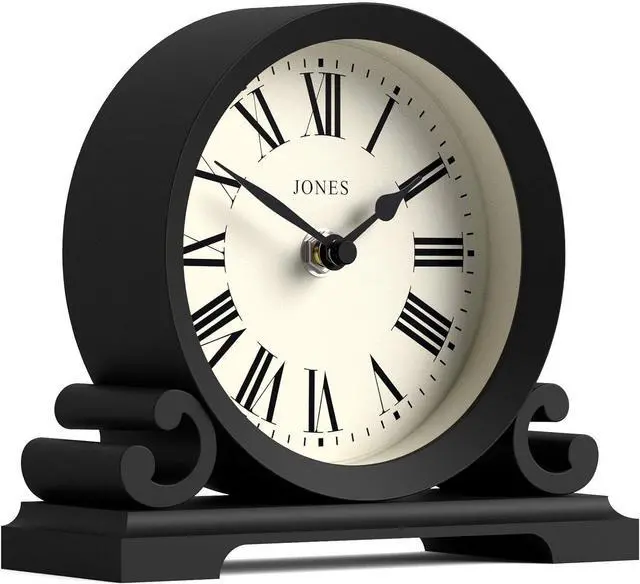 Alt view image 2 of 7 - JONES CLOCKS® Saloon Mantel Clock | Traditional Double Scroll Design | Black | Roman Numerals | Classic Style for Desk, Table, Shelf or Bedside