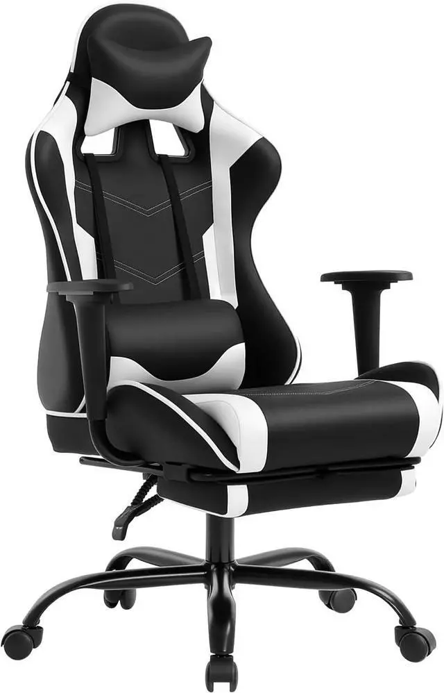 Main image of BestOffice Ergonomic Office, PC Gaming Desk Chair Executive PU Leather Computer Lumbar Support with Footrest Modern Task Rolling Swivel Chair for Women, Men(White)