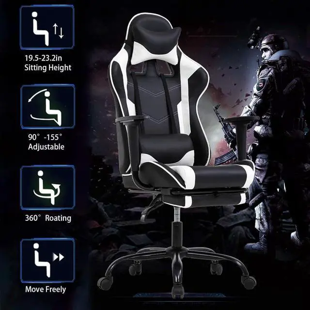 Alt view image 6 of 7 - BestOffice Ergonomic Office, PC Gaming Desk Chair Executive PU Leather Computer Lumbar Support with Footrest Modern Task Rolling Swivel Chair for Women, Men(White)