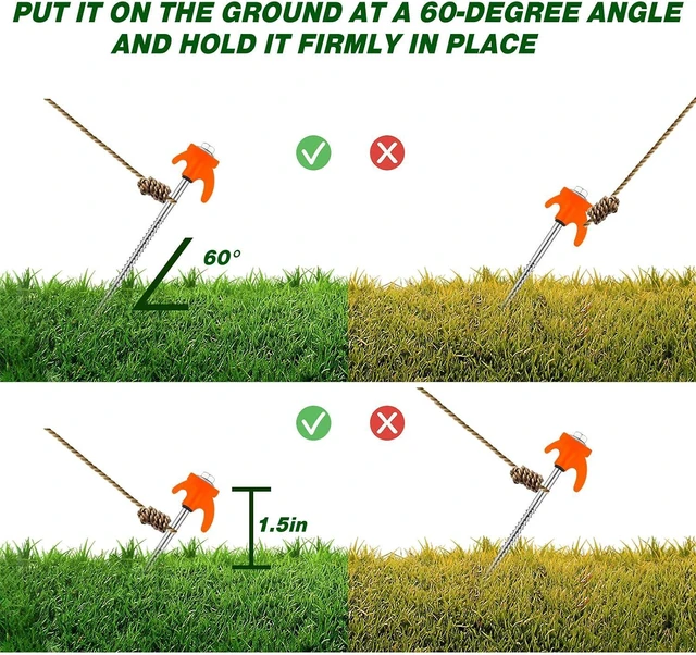 Alt view image 4 of 6 - JaGely 20 Pcs 12 Inch Tent Stakes Screw in Camping Stake Heavy Duty Metal Spikes Ground Anchor Peg Threaded Tent Spikes with Hex Head Driver for Camping Garden Inflatable Outdoor Decor (Orange)