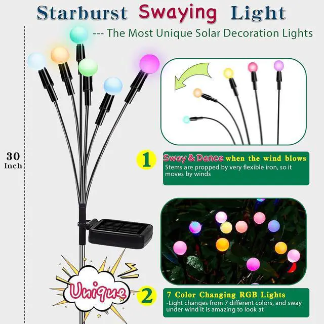 Alt view image 2 of 6 - TONULAX Solar Garden Lights, Starburst Swaying Light - Swaying When Wind Blows, Solar Lights Outdoor Decorative, Color Changing RGB Light for Yard Patio Pathway Decoration(2 Pack)