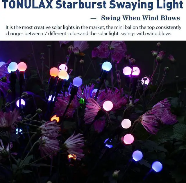 Alt view image 5 of 6 - TONULAX Solar Garden Lights, Starburst Swaying Light - Swaying When Wind Blows, Solar Lights Outdoor Decorative, Color Changing RGB Light for Yard Patio Pathway Decoration(2 Pack)