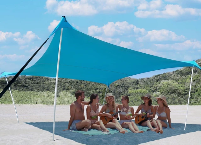 Main image of 10×10ft UPF50+ Beach Tent Sun Shelter, Windproof Stable Outdoor Pop Up Beach Shade Canopy for Camping, Fishing, Backyard Fun or Picnics, 4 Poles